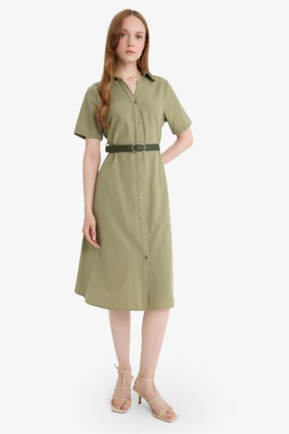 Gömlek Yaka Poplin Kısa Kollu Elbise