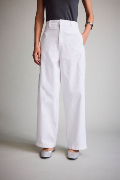 Barrel Fit High Waist Straight Leg Gabardine Trousers