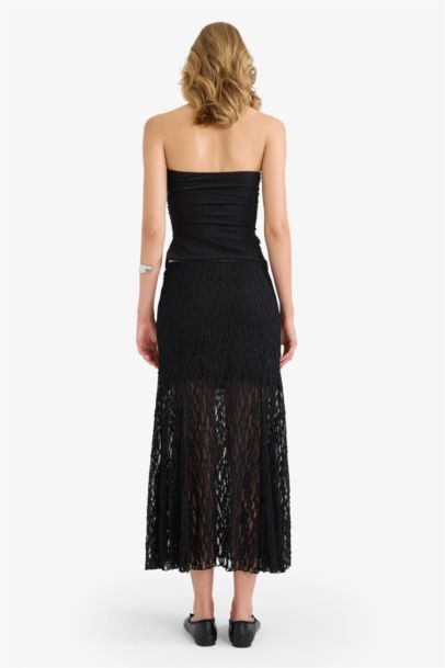 A-Line Regular Waist Lined Lace Maxi Skirt