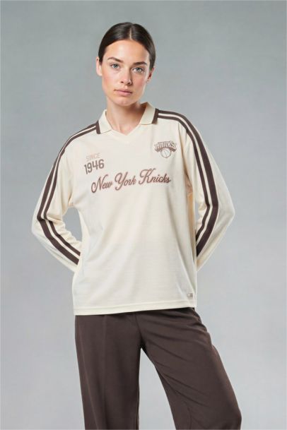 Футболка поло из тюля NBA New York Knicks Oversize с длинным рукавом