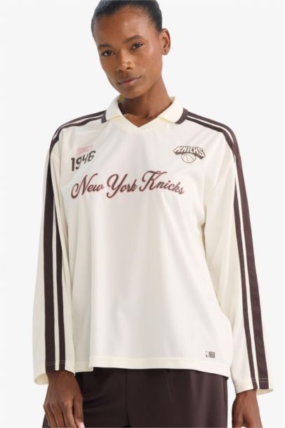 Футболка поло из тюля NBA New York Knicks Oversize с длинным рукавом