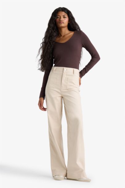 Pantalon long en gabardine à poches Coupe droite