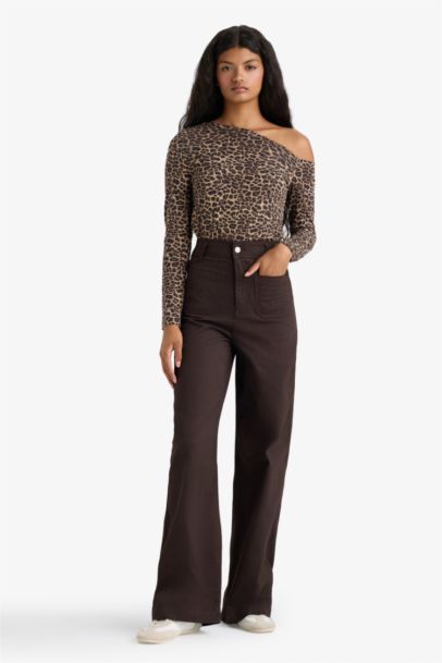 Straıght Fıt Yamalı Cep Normal Bel Düz Paça Uzun Boy Gabardin Pantolon