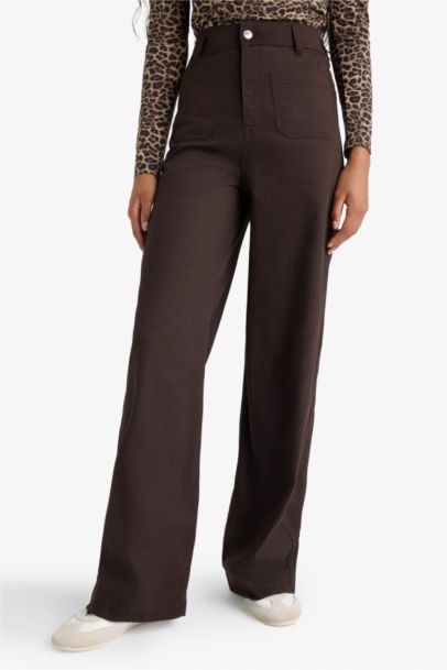 Straıght Fıt Yamalı Cep Normal Bel Düz Paça Uzun Boy Gabardin Pantolon