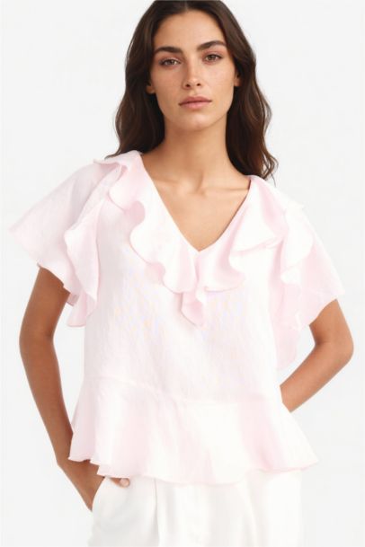 Regular Fit V-Neck Short Sleeve Blouse