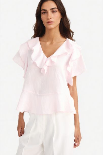 Regular Fit V-Neck Short Sleeve Blouse