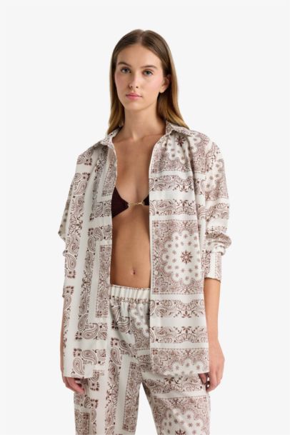 Regular Fit Şal Desenli Plaj Gömleği