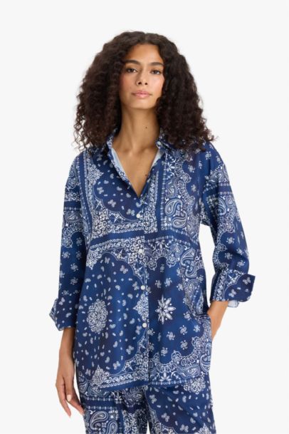 Regular Fit Şal Desenli Plaj Gömleği