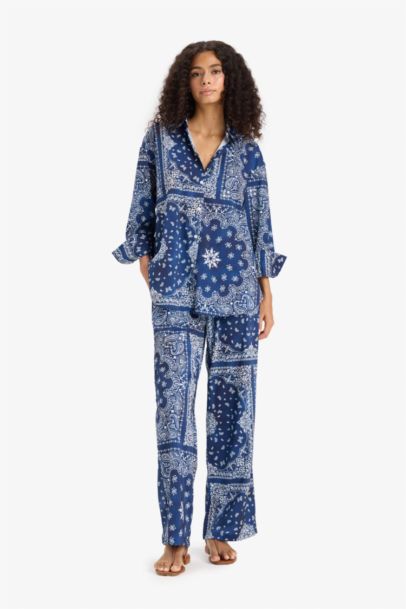 Regular Fit Şal Desenli Plaj Pantolonu