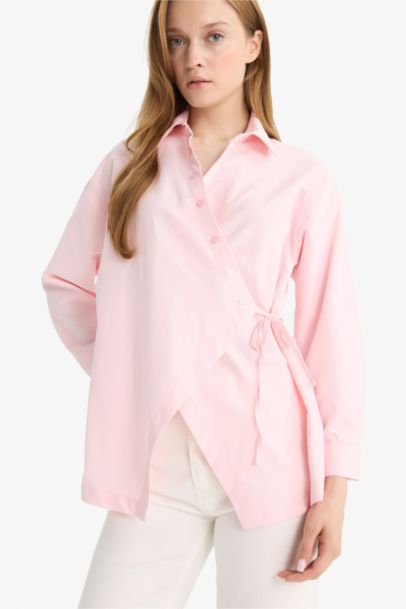 Regular Fit Shirt Collar Poplin Long Sleeve Shirt Tunic