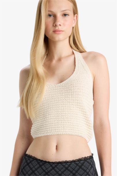 Slim Fit Dar Kesim Halter Yaka Triko Atlet