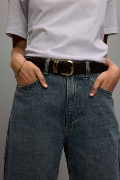 Kadın Dikdörtgen Toka Suni Deri Jean Kemeri