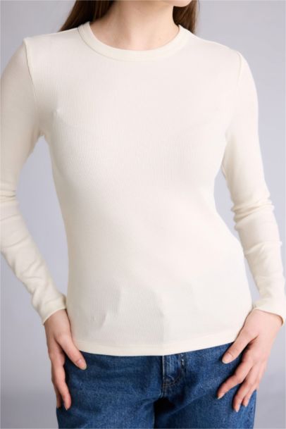 Slim Fit Crew Neck Ribbed Long Sleeve T-Shirt