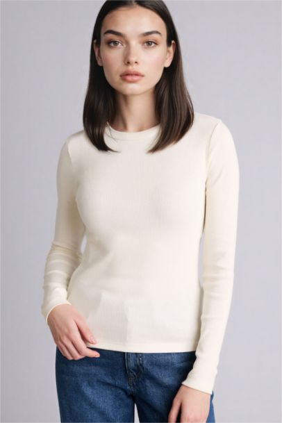 Slim Fit Crew Neck Ribbed Long Sleeve T-Shirt