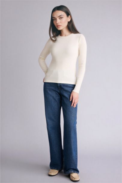 Slim Fit Crew Neck Ribbed Long Sleeve T-Shirt