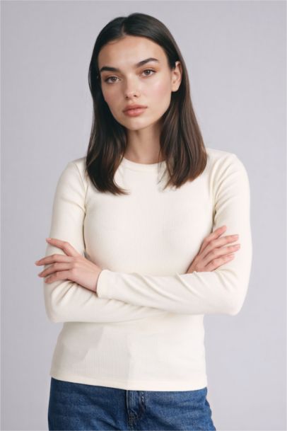 Slim Fit Crew Neck Ribbed Long Sleeve T-Shirt