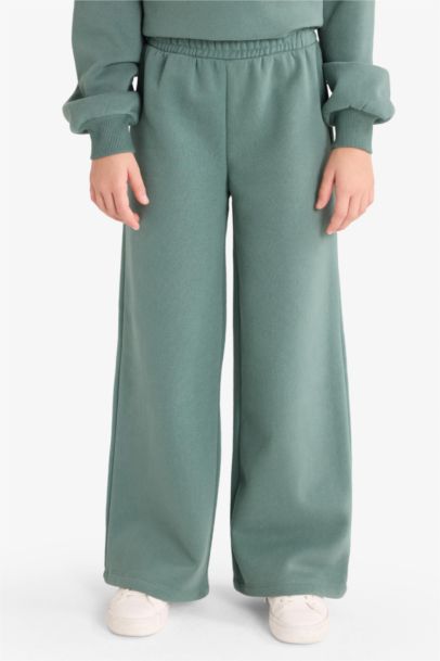 Kız Çocuk 2'li Takım Baskılı Yarım Fermuarlı Sweatshirt Geniş Paça Eşofman Altı