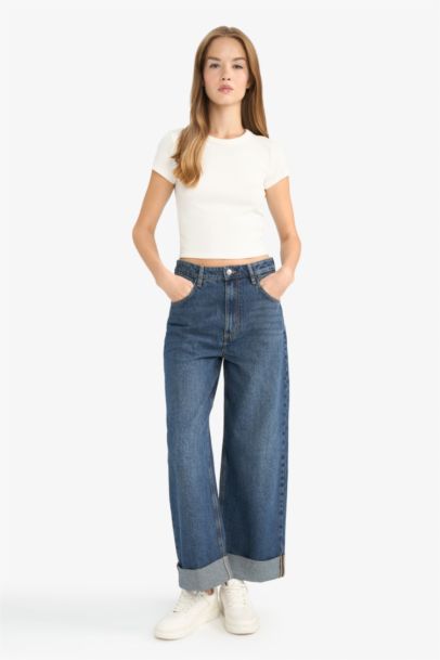 Baggy Fit High Waist Straight Leg Jeans