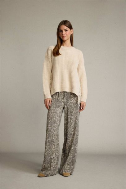 Elastic Waist Leopard Patterned Wide Leg Trousers