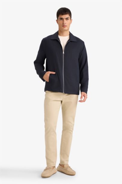 Regular Fıt Fermuarlı Keten Karışımlı Mont