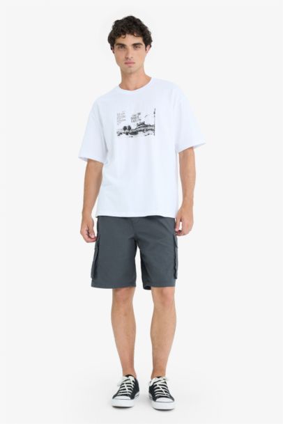 تيشيرت قطن اوفر سايز مطبوع برقبة مستديرة