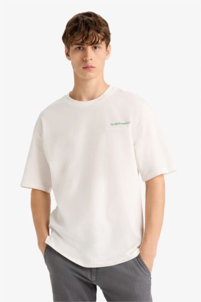 Boxy Fit Crew Neck Back Print Short Sleeve T-Shirt