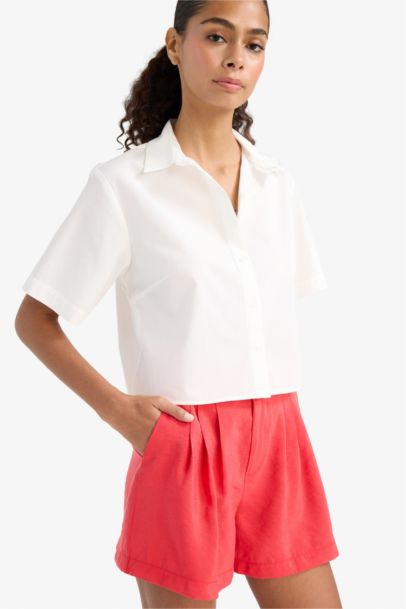 Regular Fit Poplin Kısa Kollu Beyaz Gömlek