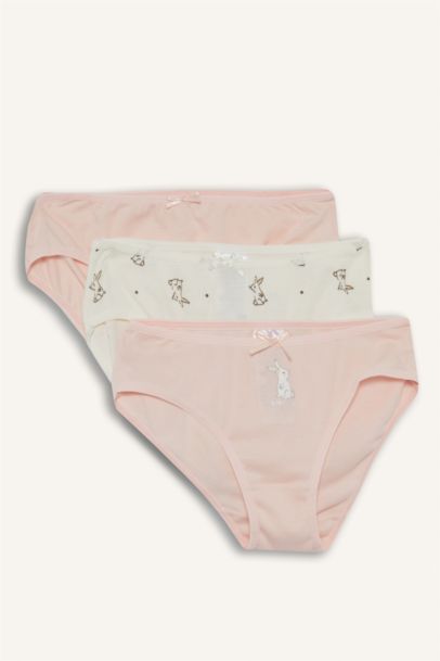 Girl Rabbit Printed Ribbed 3 Piece Briefs
