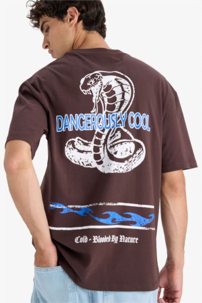 تيشيرت نص ردن مطبوع أوفر سايز بياخة مستديرة