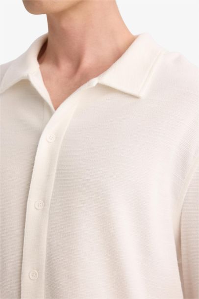 Boxy Fit Polo Collar Long Sleeve Shirt