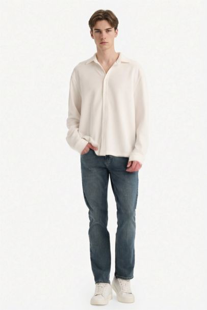 Boxy Fit Polo Collar Cotton Long Sleeve Shirt