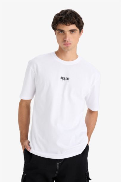 %100 Pamuk Boxy Fit Bisiklet Yaka Sırt Baskılı Kısa Kollu Tişört