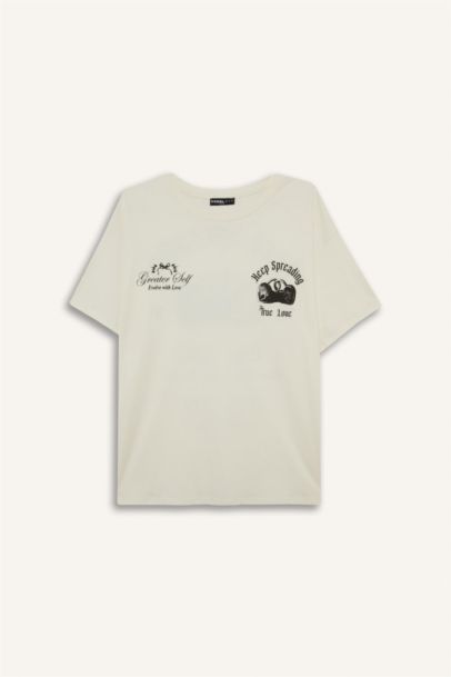 تيشيرت نص ردن اوفر سايز بطبعة شعار