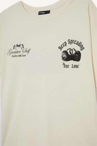 تيشيرت نص ردن اوفر سايز بطبعة شعار