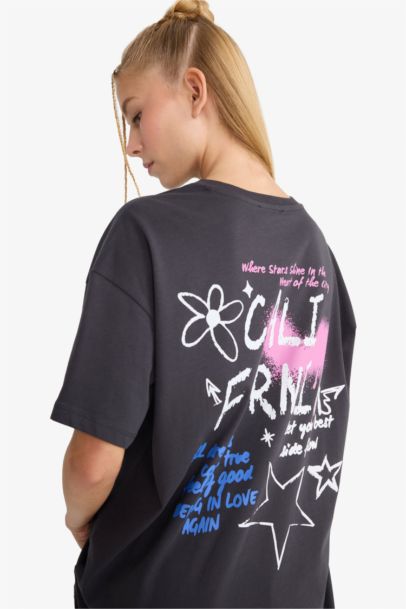 Oversize Loose Fit Crew Neck Printed T-Shirt