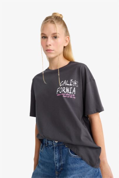 Oversize Loose Fit Crew Neck Printed T-Shirt
