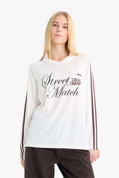 Oversized Fit Polo Neck Long Sleeve T-Shirt