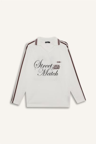 Oversized Fit Polo Neck Long Sleeve T-Shirt