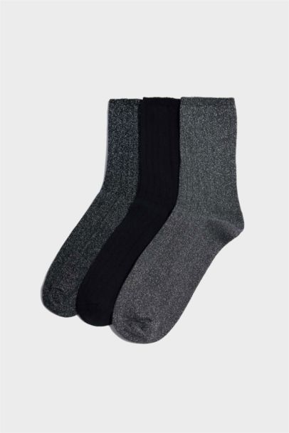 Kadın Parıltılı 3'lü Pamuklu Uzun Çorap