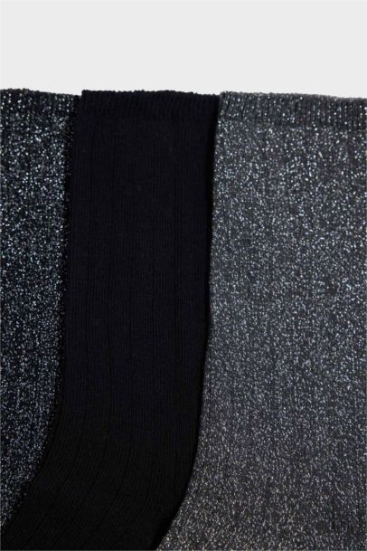 Kadın Parıltılı 3'lü Pamuklu Uzun Çorap