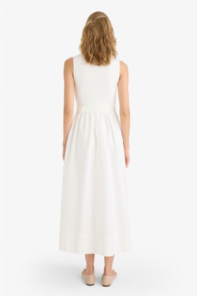 Robe maxi sans manches en popeline à col rond