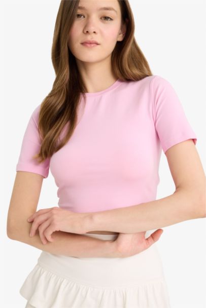 Fitted Crop Basic Düz Kısa Kollu Tişört