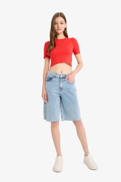 Fitted Crop Basic Red Short Sleeve T-Shirt