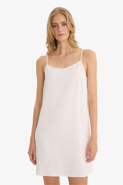 Regular Fit U Collar Voile Woven Dress