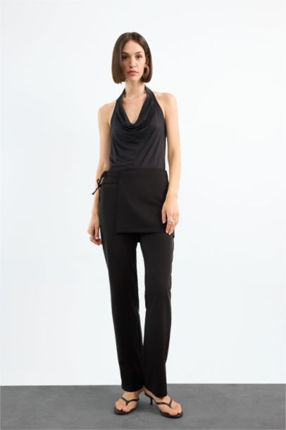 Wire Tie Detailed Black Trousers