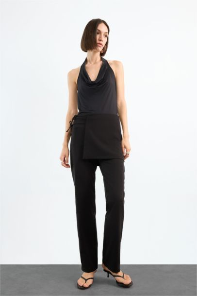 Wire Tie Detailed Black Trousers