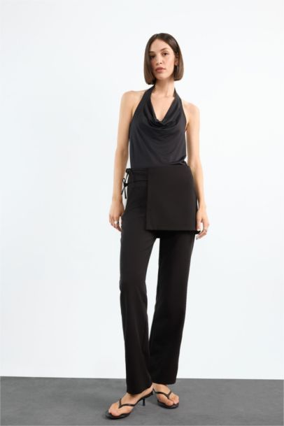 Wire Tie Detailed Black Trousers