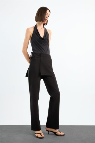 Wire Tie Detailed Black Trousers