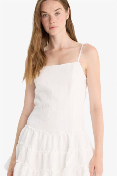 Regular Fit Kare Yaka Modal Askılı Mini Elbise