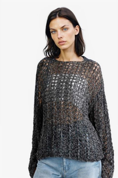 Pull en tricot crochet oversize à col bateau